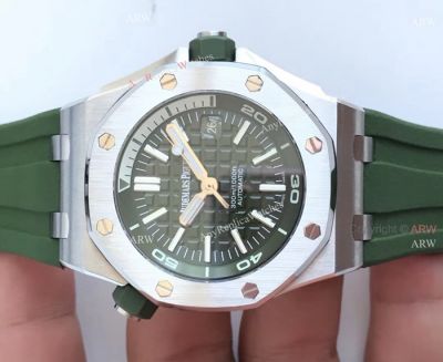 Swiss 3120 Audemars Piguet Royal Oak Green Dial Green Rubber Band Replica Watches 